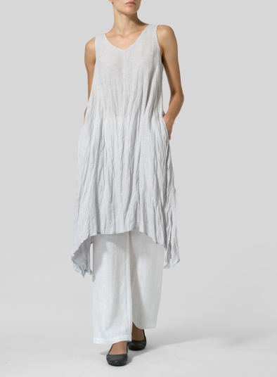 Linen Sleeveless Crumple Effect Long Dress