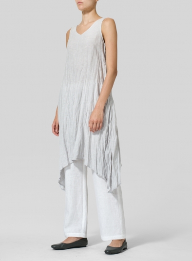 Linen Sleeveless Crumple Effect Long Dress