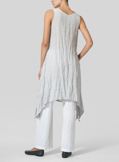 Linen Sleeveless Crumple Effect Long Dress