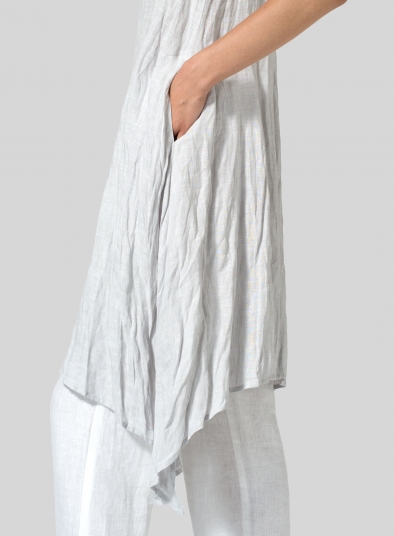 Linen Sleeveless Crumple Effect Long Dress