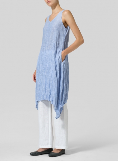 Linen Sleeveless Crumple Effect Long Dress