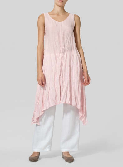 Linen Sleeveless Crumple Effect Long Dress