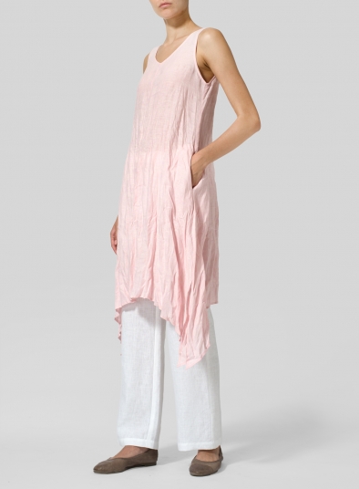 Linen Sleeveless Crumple Effect Long Dress