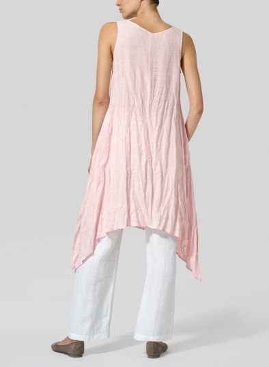 Linen Sleeveless Crumple Effect Long Dress