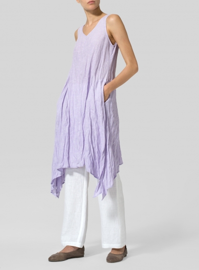 Linen Sleeveless Crumple Effect Long Dress