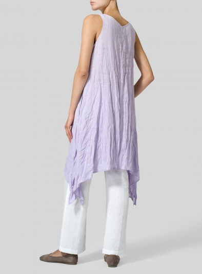 Linen Sleeveless Crumple Effect Long Dress