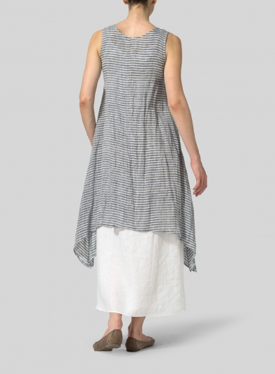 Linen Sleeveless Crumple Effect Long Dress