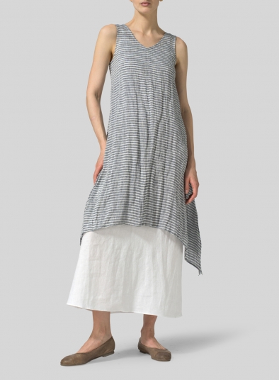 Linen Sleeveless Crumple Effect Long Dress