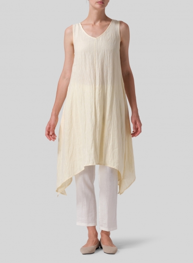 Linen Sleeveless Crumple Effect Long Dress