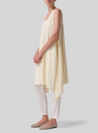 Linen Sleeveless Crumple Effect Long Dress