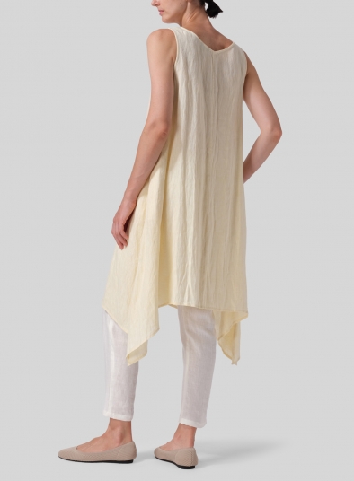 Linen Sleeveless Crumple Effect Long Dress