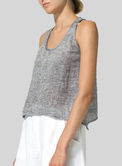 Two Tone Layered Linen Cropped Tank Top