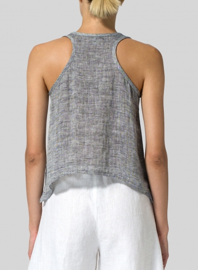 Two Tone Layered Linen Cropped Tank Top - Plus Size