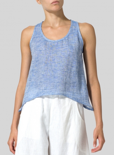 Two Tone Linen Cropped Tank Top