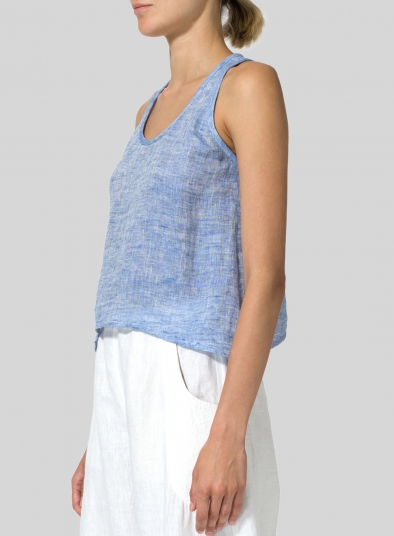 Two Tone Linen Cropped Tank Top