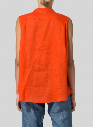 Linen A-line Sleeveless Top with Mandarin Collar