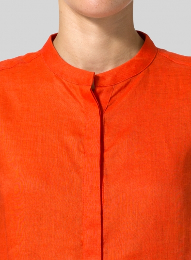 Linen A-line Sleeveless Top with Mandarin Collar