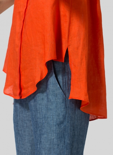 Linen A-line Sleeveless Top with Mandarin Collar