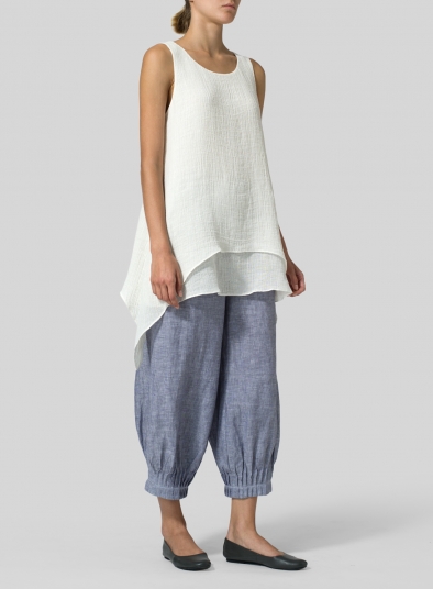 Linen Crinkle Gauze Sleeveless Layered Top