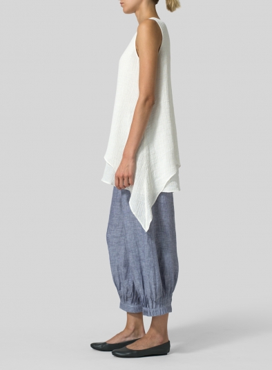 Linen Crinkle Gauze Sleeveless Layered Top