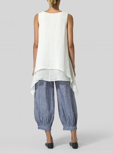 Linen Crinkle Gauze Sleeveless Layered Top