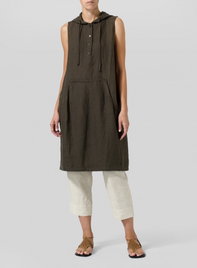 Linen Sleeveless Hoodie Long Tunic