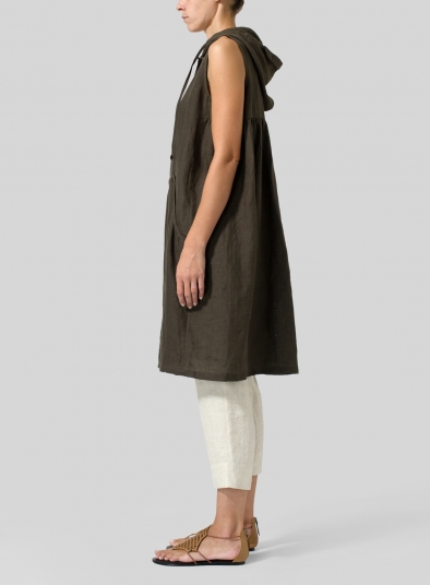 Linen Sleeveless Hoodie Long Tunic