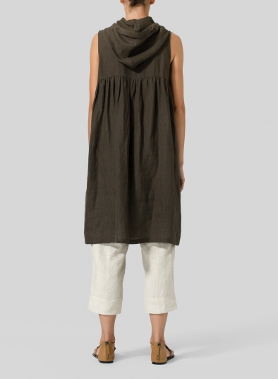 Linen Sleeveless Hoodie Long Tunic