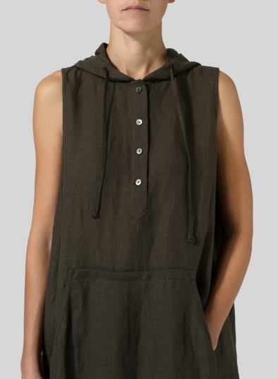 Linen Sleeveless Hoodie Long Tunic