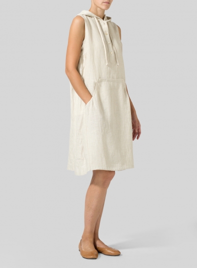 Linen Sleeveless Hoodie Long Tunic