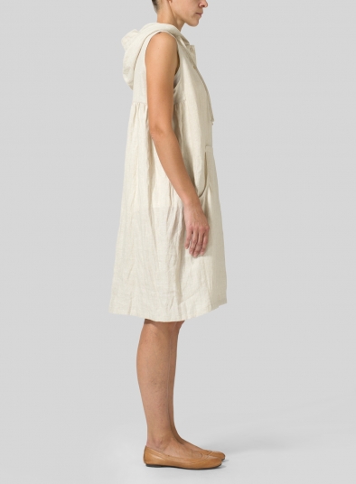 Linen Sleeveless Hoodie Long Tunic