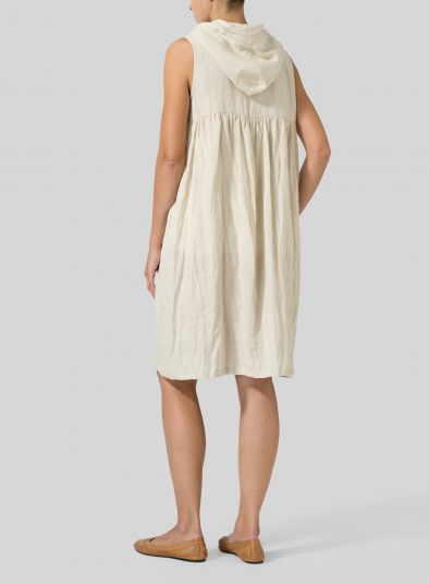 Linen Sleeveless Hoodie Long Tunic