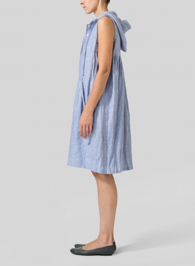 Linen Sleeveless Hoodie Long Tunic