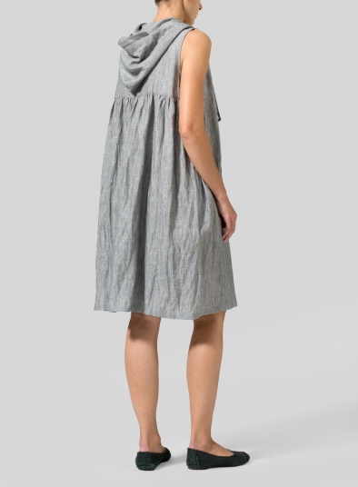 Linen Sleeveless Hoodie Long Tunic