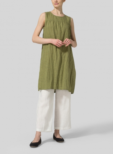 Linen Knee-Length Sleeveless Long Top