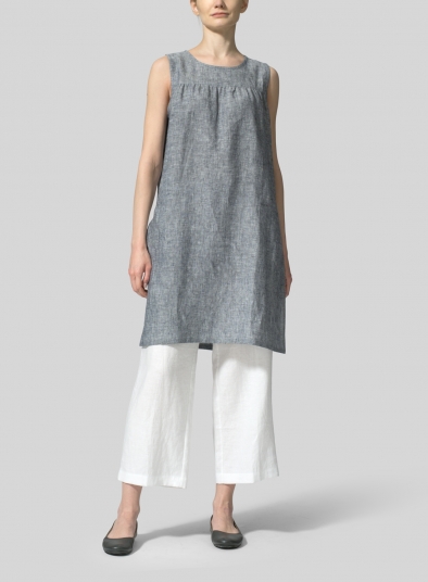 Linen Knee-Length Sleeveless Long Top