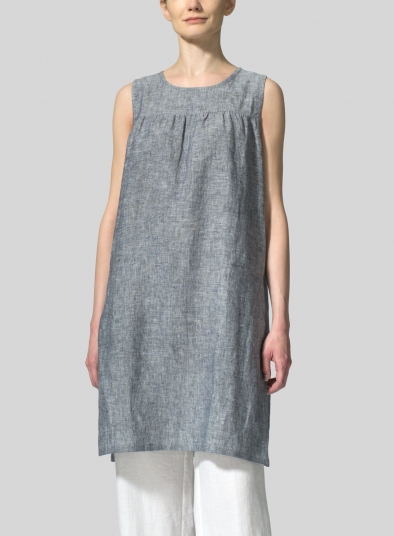 Linen Knee-Length Sleeveless Long Top