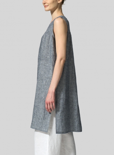 Linen Knee-Length Sleeveless Long Top
