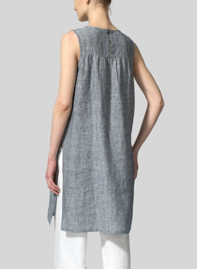 Linen Knee-Length Sleeveless Long Top
