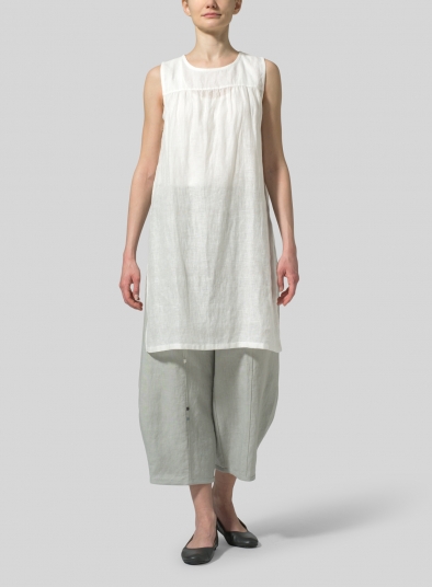 Linen Jacquard Knee-Length Sleeveless Long Top