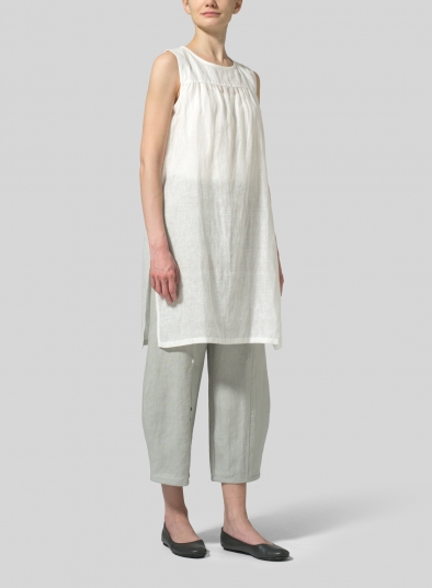 Linen Jacquard Knee-Length Sleeveless Long Top