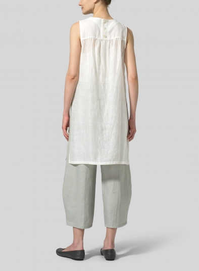 Linen Jacquard Knee-Length Sleeveless Long Top