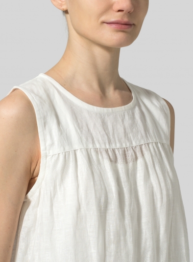 Linen Jacquard Knee-Length Sleeveless Long Top