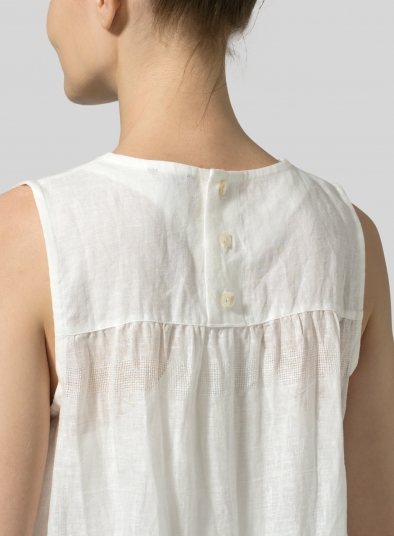 Linen Jacquard Knee-Length Sleeveless Long Top