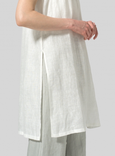 Linen Jacquard Knee-Length Sleeveless Long Top