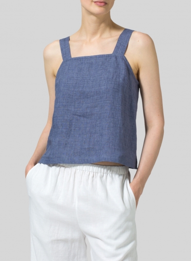 Linen Square Neckline Button-Back Straight Short Tank