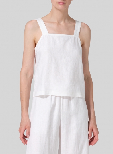 Linen Square Neckline Button-Back Straight Short Tank