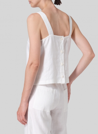 Linen Square Neckline Button-Back Straight Short Tank