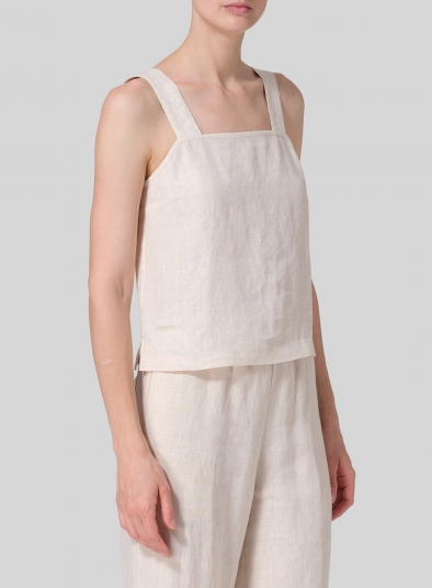 Linen Square Neckline Button-Back Straight Short Tank