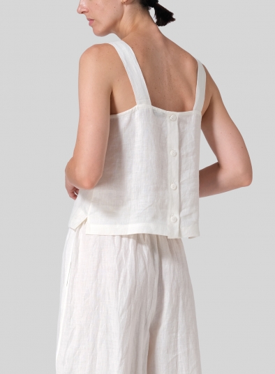 Linen Square Neckline Button-Back Straight Short Tank